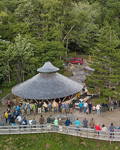 Work in hand constructed yurts on the highest point in West Virginia!