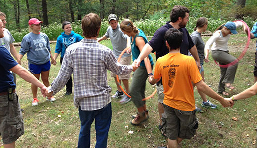 Staff participate in an interlocking hoops challenge!